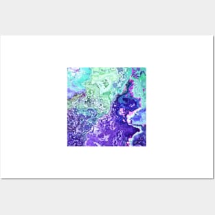 mint turquoise purple indigo marbled abstract digital painting Posters and Art